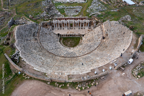 Denizli, Turkey. Ruins of a large amphitheater in the ancient city of Hierapolis near Pamukkale.