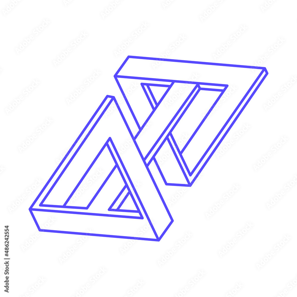 Optical illusion logo. Impossible shapes. Sacred geometry figures. Abstract eternal geometric objects. Impossible endless outline shapes. Optical art. Impossible geometry shape on a white background. Optical illusion logo. Impossible shapes. Sacred geometry figures. Abstract eternal geometric objects. Impossible endless outline shapes. Optical art. Impossible geometry shape on a white background.