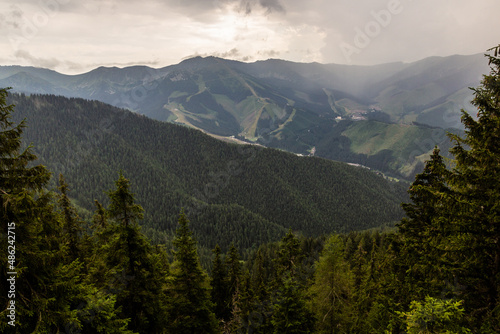 Landscape of Nizke Tatry mountains from Krakova hola mountain with Chopok peak visible, Slovakia