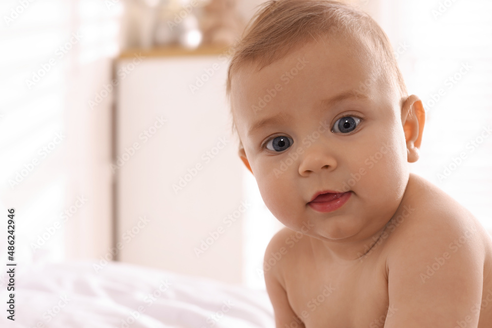 Portrait of cute little baby at home. Space for text Portrait of cute little baby at home. Space for text
