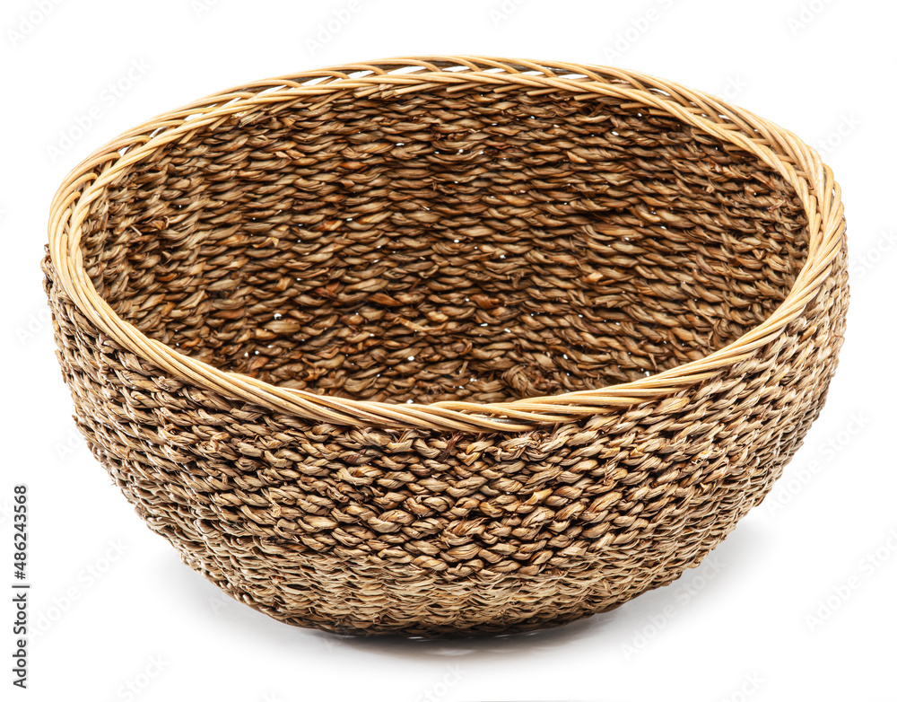 Fototapeta premium Empty wicker basket isolated on white background. File contains clipping path.