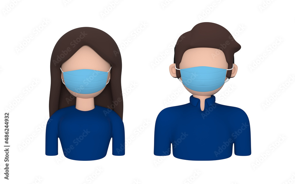 Fototapeta premium Icons of people in medical masks. 3d rendering 