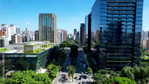 Faria Lima Avenue postard of downtown district of Sao Paulo Brazil near Juscelino Kubitschek Avenue. Financial district of downtown city. Urban aerials. Postcard of downtown Sao Paulo Brazil. photo