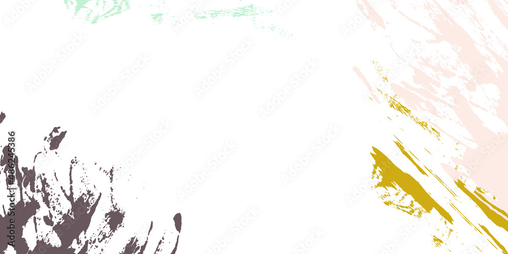 Abstract vector background with paint strokes and shapes in pastel colors. Isolated  textures. Trendy graphic artwork for poster, cover, invitation, placard, brochure, flyer. 