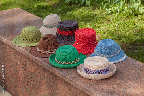 Multicolored handmade summer hats

