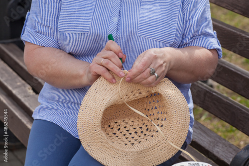 Woman knitting a handmade hat
