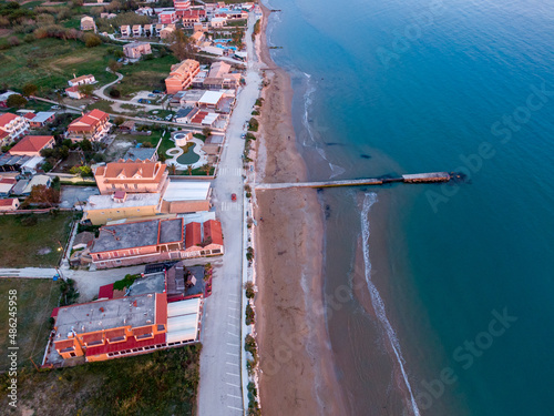 Aerial drone view of beautiful arillas village in corfu island greece photo