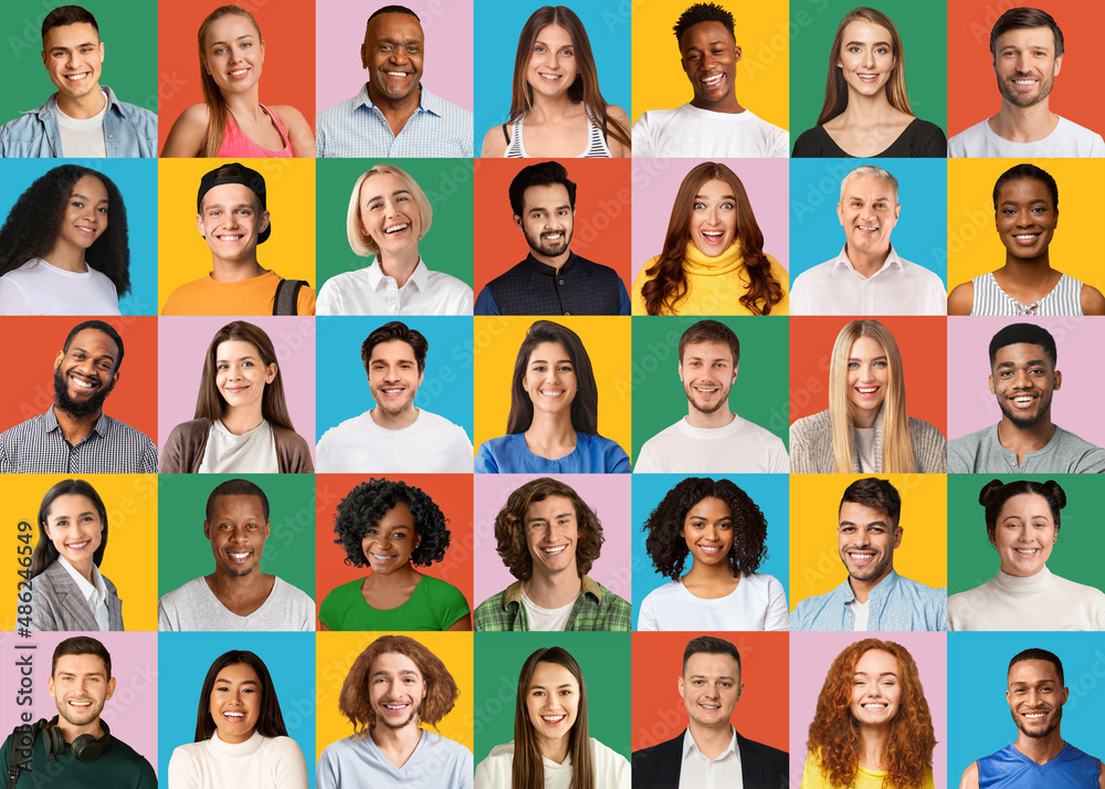 Smiling men and women of various nationalities and generations, collection Smiling men and women of various nationalities and generations, collection