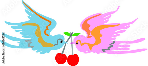 blue and pink bird vector illustration with red hearts on white background Ideas for Valentine's Day