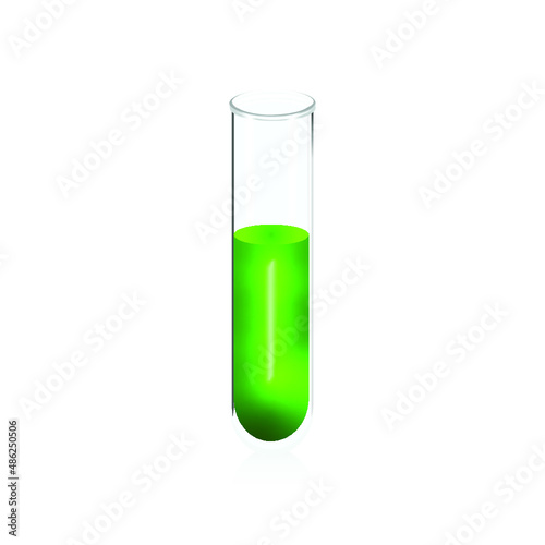 Test tube with green liquid isolated on a white background