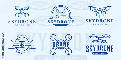 set of drone logo line art vintage vector illustration template icon graphic design. bundle collection of various sky drone sign or symbol 