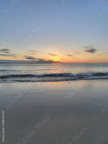 Sea beach under evening sky in dusk