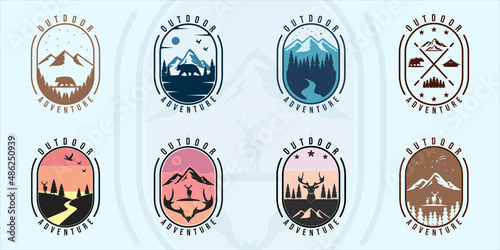 set of outdoor adventure wildlife logo modern vintage vector illustration template icon graphic design. bundle collection of various outdoors bear mountain river deer nature with badge typography