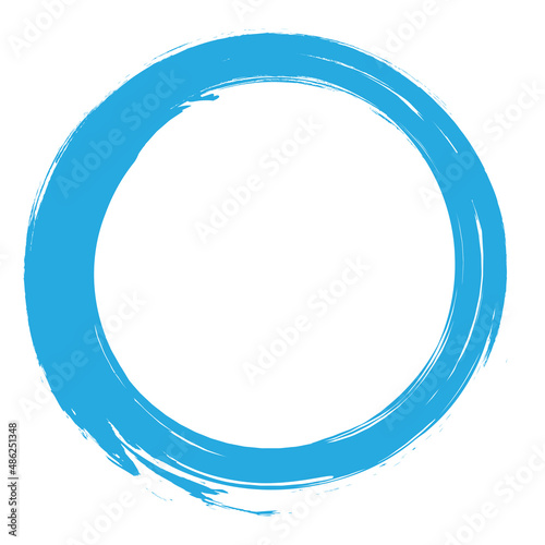 Circle brush stroke vector isolated on white background. Blue enso zen circle brush stroke. For stamp, seal, ink and paintbrush design template. Grunge hand drawn circle shape, vector illustration