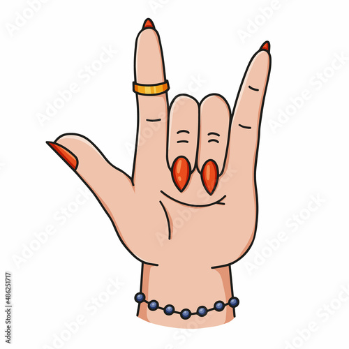 woman hand. gesture rock.
