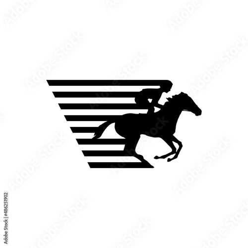 Horse jockey with hight speed effect silhouette illustration