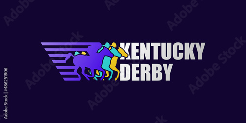 Foto Three different colored horses and kentucky derby text