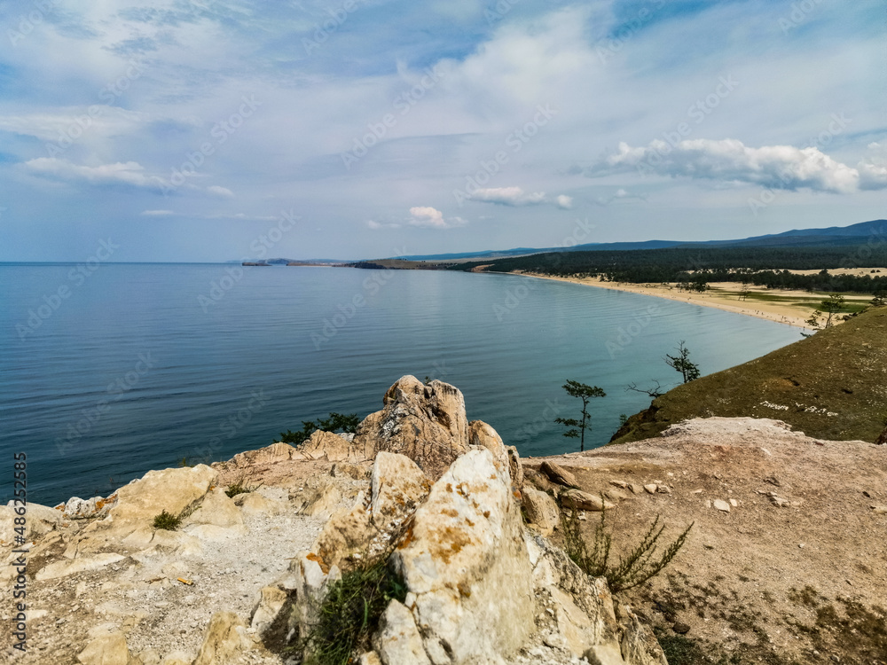 View of Lake Baikal near the Shamanka rock. Irkutsk region. Russia. Natural background.