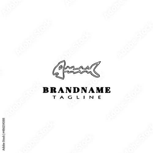 fish bone logo cartoon design template icon black isolated vector illustration