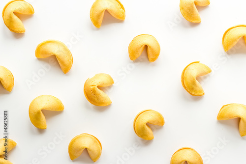 Chinese fortune cookies pattern flat lay. Chinese New Year concept