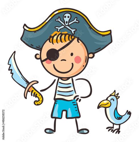 Child in costume of fairytale character like pirate, cartoon clipart
