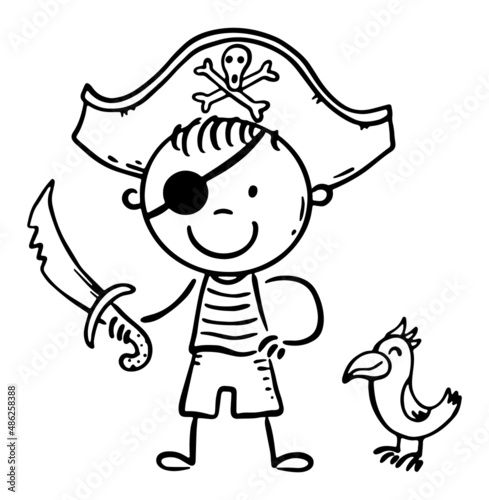 Child in costume of fairytale character like pirate, cartoon clipart