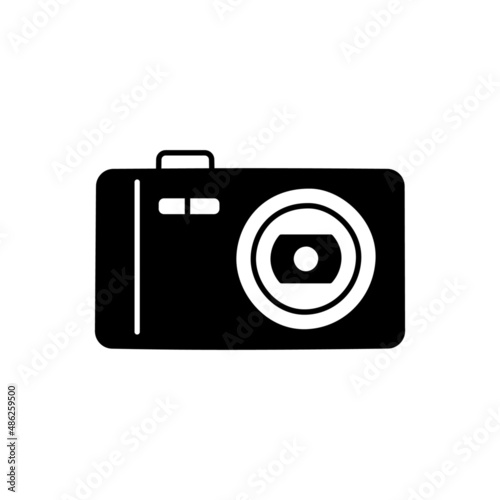 Pocket camera, Compact camera icon in black flat glyph, filled style isolated on white background