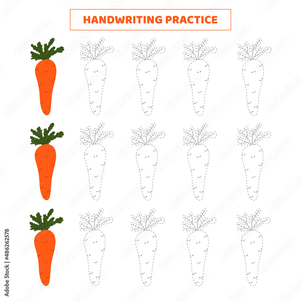 Handwriting practice for kids with cartoon carrot. Handwriting practice for kids with cartoon carrot.