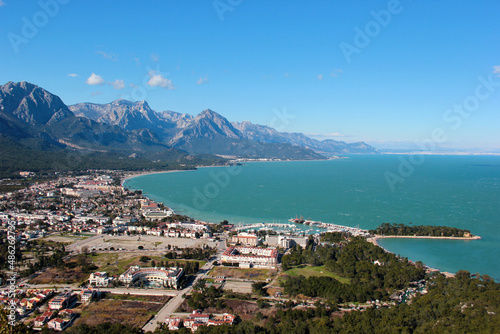 Aerial view of Kemer, a seaside resort town and district of Antalya Province on the Mediterranean coast of Turkey