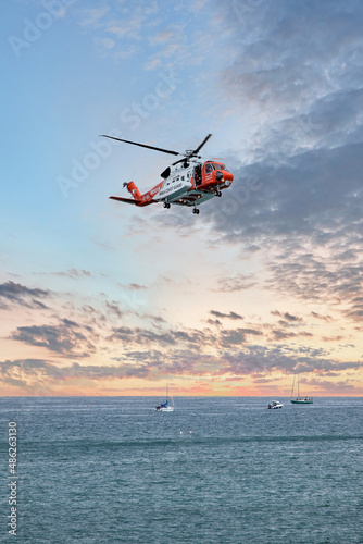 Summertime at Bray seashore, Irish Coast Guard  in action at seashore of Bray, Bray, Ireland