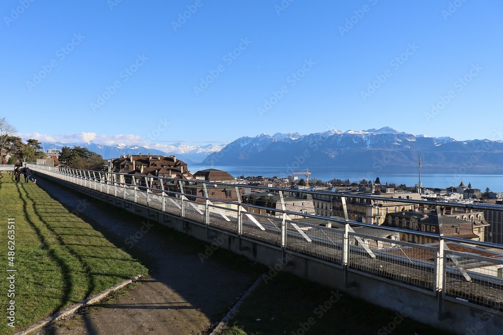 L'esplanade de Montbenon, grand parc au-dessus du lac Léman, ville de Lausanne, canton de Vaud, Suisse