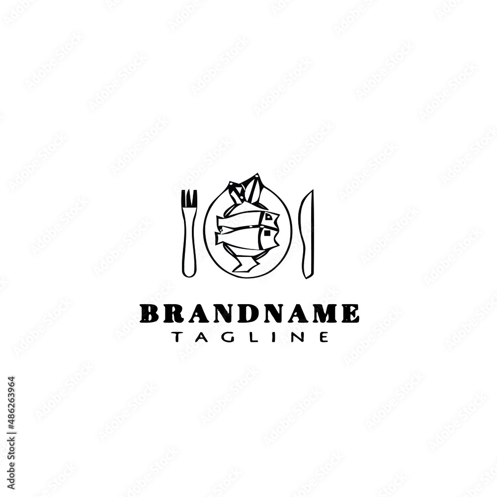 fish on a plate logo cartoon design template icon black isolated vector illustration