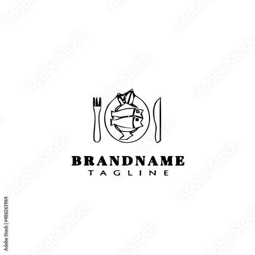 fish on a plate logo cartoon design template icon black isolated vector illustration