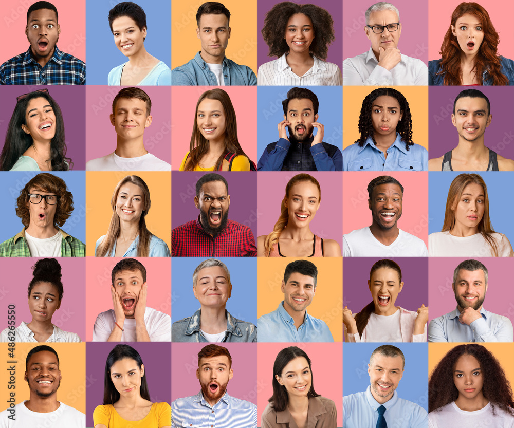 Composite collage of diverse multicultural people expressing different emotions Composite collage of diverse multicultural people expressing different emotions