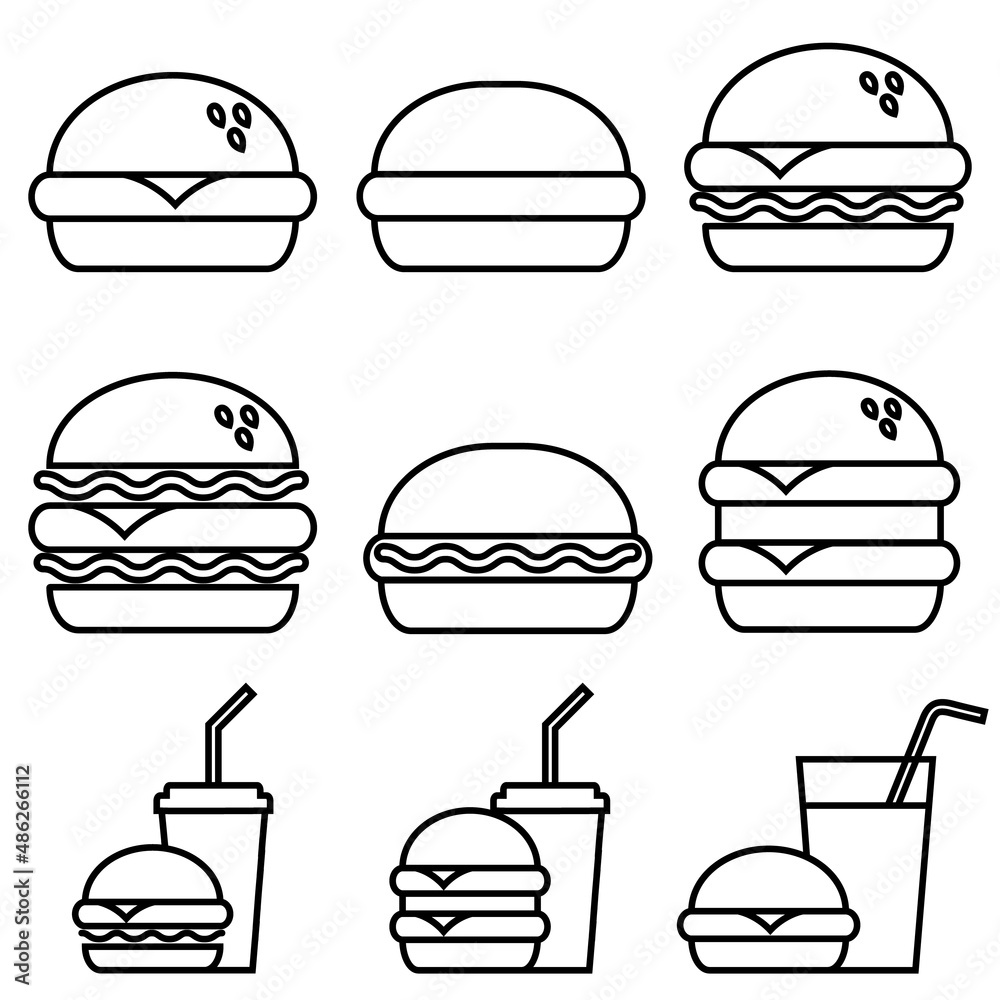 Burger line icon, vector outline logo isolated on white background Burger line icon, vector outline logo isolated on white background
