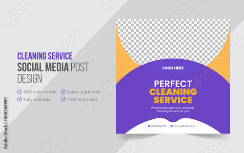 Professional house, office and hotel cleaning service social media post or square banner design template
