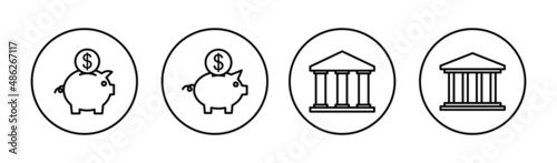 Bank icons set. Bank sign and symbol, museum, university