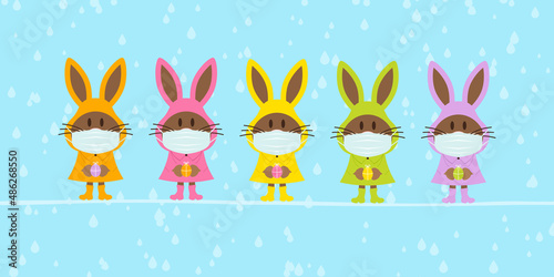 Banner 5 Osterhasen Maske Im Regenmantel Mit Ostereiern