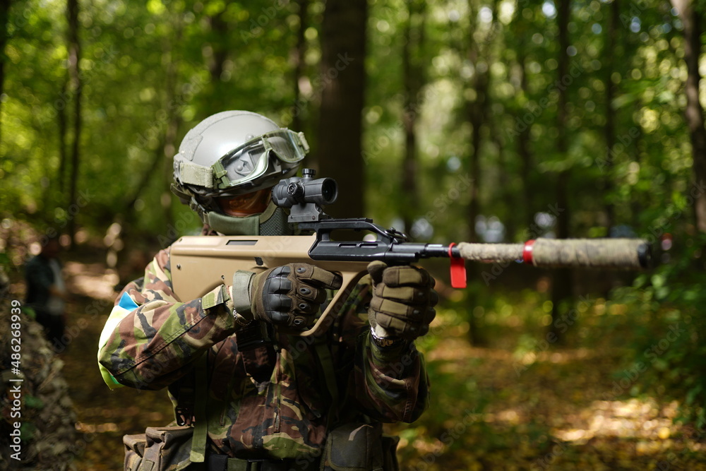 soldier with guns, airsoft russia, russian soldier in the woods with guns soldier with guns, airsoft russia, russian soldier in the woods with guns