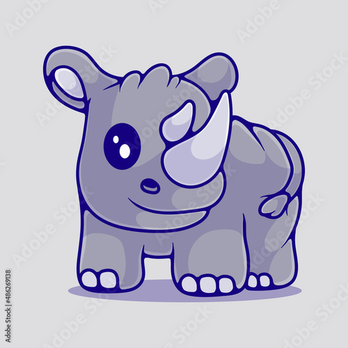 cute rhino illustration suitable for mascot sticker and t-shirt design