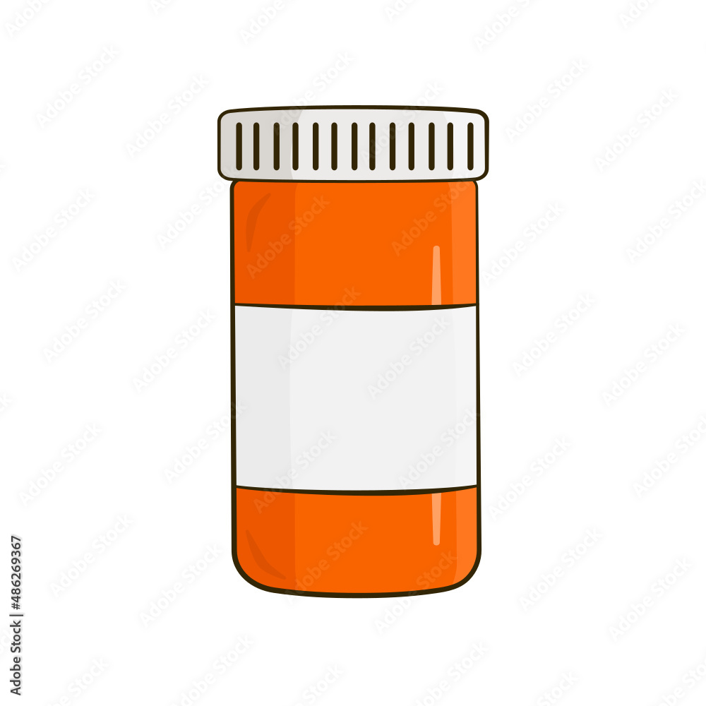 Bottle with pills. RX Prescription Drugs. Cartoon. Vector illustration Bottle with pills. RX Prescription Drugs. Cartoon. Vector illustration