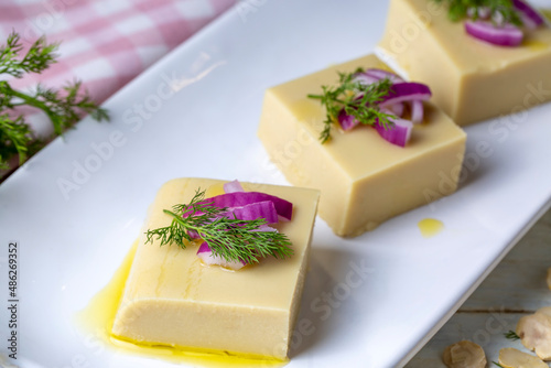 Traditional Turkish dishes with olive oil, appetizers; broad bean puree or broad bean paste. (Turkish name; Fava) Turkish food Fava