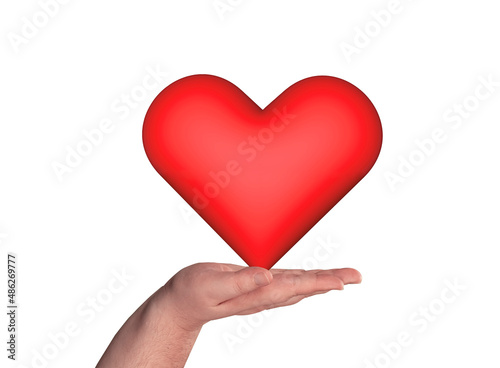 holding heart. love icon on hand. isolated red heart