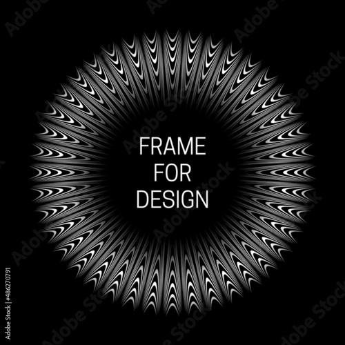Op art circular trippy frame for text. Monochrome design element.