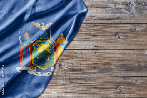 United States country state New York on old wooden pattern table board