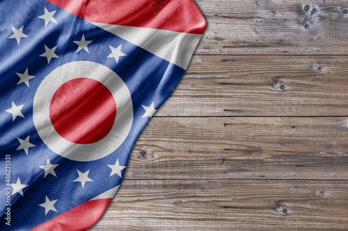 United States country state Ohio on old wooden pattern table board