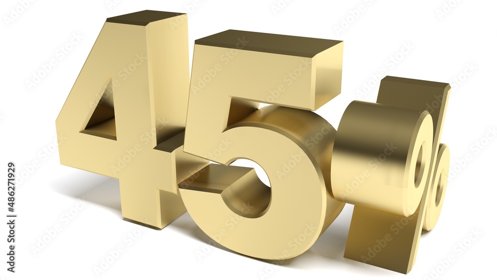 Obraz premium Brass 45 percente banner on white background - 3D rendering illustration