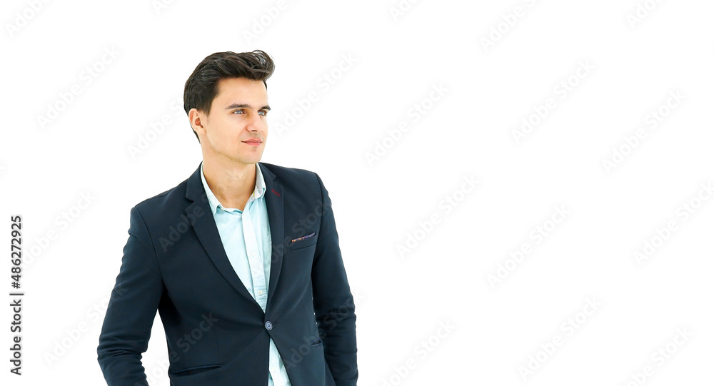Portrait young handsome man in suit on white background with copy space for your promotional or text isolated on white background, Portrait young handsome man in suit on white background with copy space for your promotional or text isolated on white background,