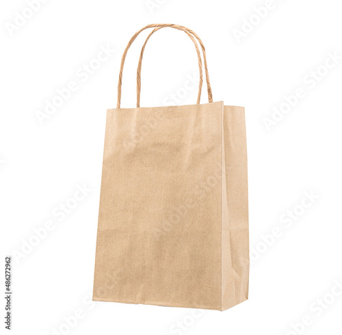 blank brown paper bag isolated on white background with clipping path. ,Recycled and global warming.