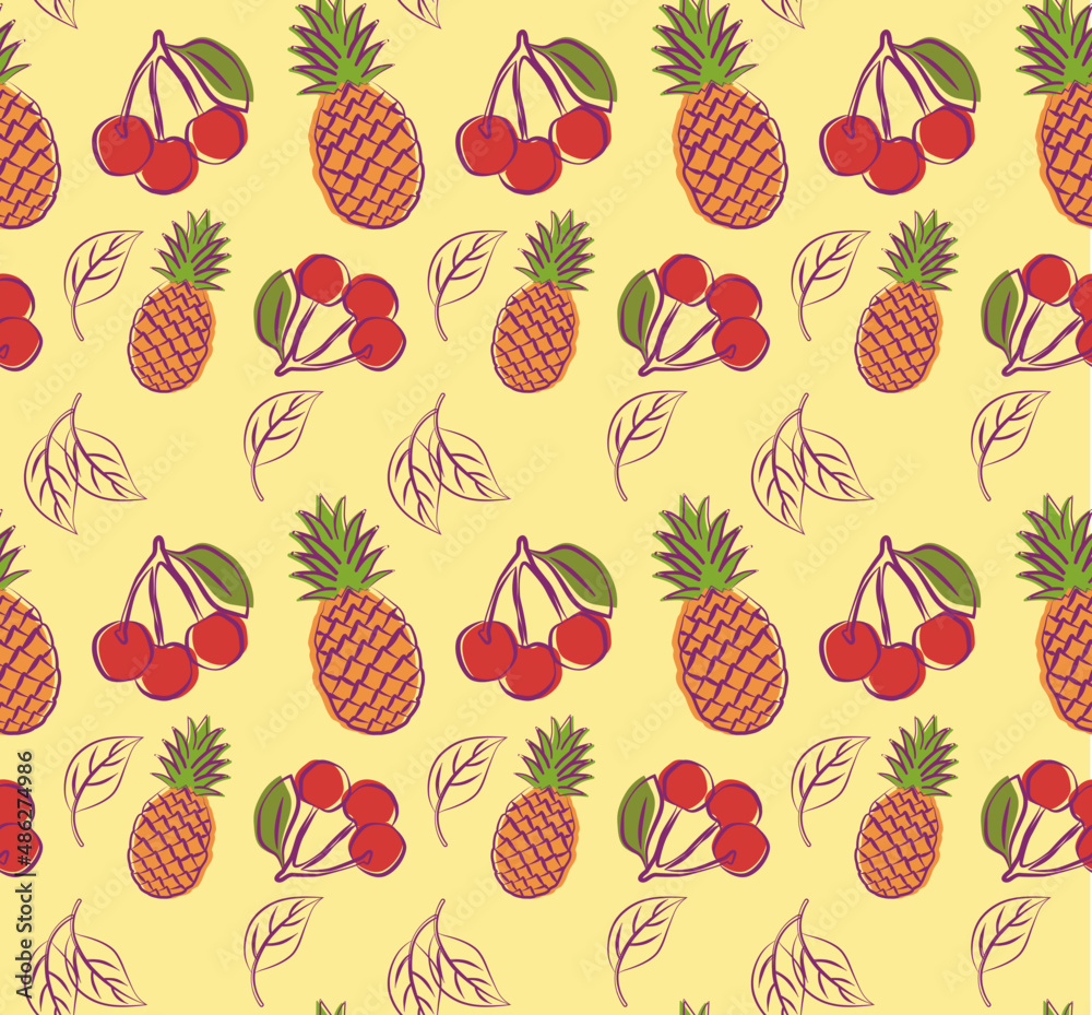 seamless pattern with fruits, cherry, pineapple. Vector illustration seamless pattern with fruits, cherry, pineapple. Vector illustration